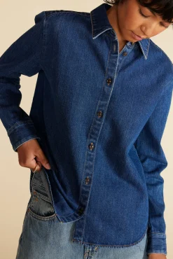 Bixby Denim Collared Long Sleeve Top
