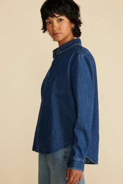 Bixby Denim Collared Long Sleeve Top