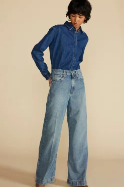 Bixby Denim Collared Long Sleeve Top
