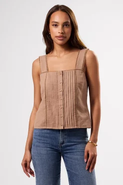 Crochet Trim Cotton Linen Tank