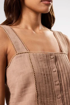 Crochet Trim Cotton Linen Tank