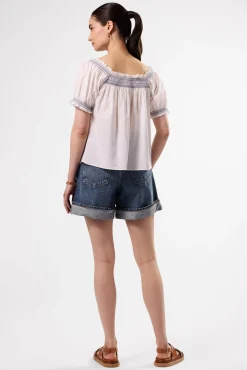 Embroidered Smocked Top