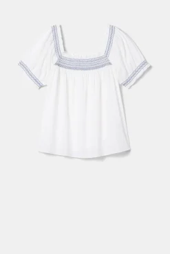 Embroidered Smocked Top