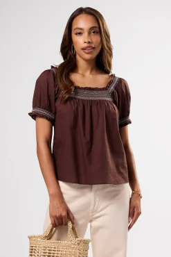 Embroidered Smocked Top