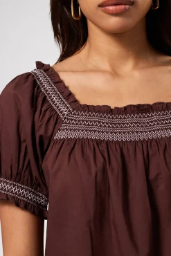Embroidered Smocked Top