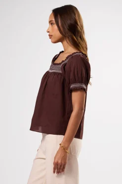 Embroidered Smocked Top