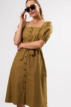 Square Neck Button Front Dress