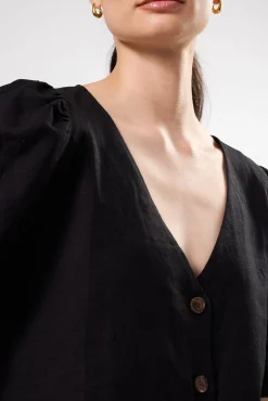 V Neck Cuff Sleeved Blouse