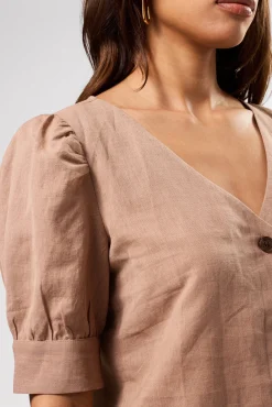 V Neck Cuff Sleeved Blouse