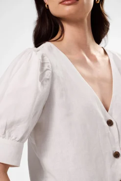 V Neck Cuff Sleeved Blouse