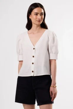 V Neck Cuff Sleeved Blouse