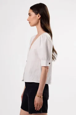 V Neck Cuff Sleeved Blouse